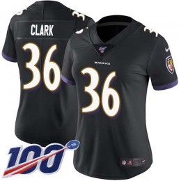 Baltimore Ravens #36 Chuck Clark Black Alternate Women's Stitched NFL 100th Season Vapor Untouchable Limited Jersey