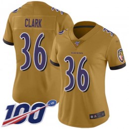 Baltimore Ravens #36 Chuck Clark Gold Women's Stitched NFL Limited Inverted Legend 100th Season Jersey