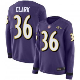Baltimore Ravens #36 Chuck Clark Purple Team Color Women's Stitched NFL Limited Therma Long Sleeve Jersey