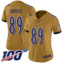 Baltimore Ravens #89 Mark Andrews Gold Women's Stitched NFL Limited Inverted Legend 100th Season Jersey