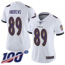 Baltimore Ravens #89 Mark Andrews White Women's Stitched NFL 100th Season Vapor Limited Jersey