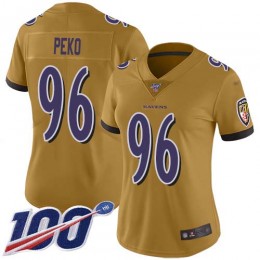 Baltimore Ravens #96 Domata Peko Sr Gold Women's Stitched NFL Limited Inverted Legend 100th Season Jersey