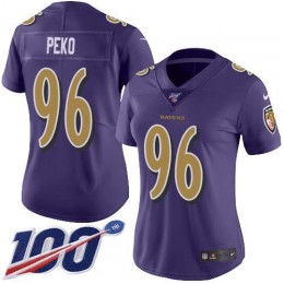 Baltimore Ravens #96 Domata Peko Sr Purple Women's Stitched NFL Limited Rush 100th Season Jersey