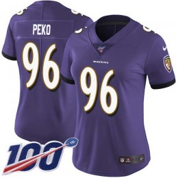 Baltimore Ravens #96 Domata Peko Sr Purple Team Color Women's Stitched NFL 100th Season Vapor Untouchable Limited Jersey