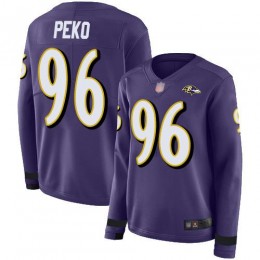 Baltimore Ravens #96 Domata Peko Sr Purple Team Color Women's Stitched NFL Limited Therma Long Sleeve Jersey