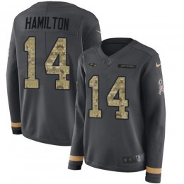 Ravens #14 Kyle Hamilton Anthracite Salute To Service Women's Stitched NFL Limited Therma Long Sleeve Jersey