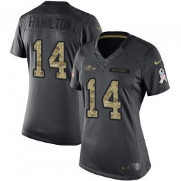 Ravens #14 Kyle Hamilton Black Women's Stitched NFL Limited 2016 Salute To Service Jersey
