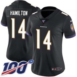 Ravens #14 Kyle Hamilton Black Alternate Women's Stitched NFL 100th Season Vapor Untouchable Limited Jersey