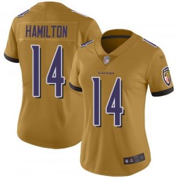 Ravens #14 Kyle Hamilton Gold Women's Stitched NFL Limited Inverted Legend Jersey