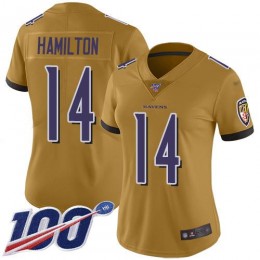 Ravens #14 Kyle Hamilton Gold Women's Stitched NFL Limited Inverted Legend 100th Season Jersey