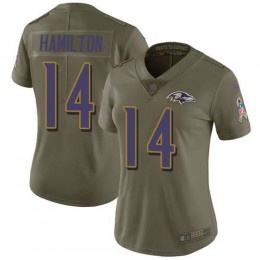 Ravens #14 Kyle Hamilton Olive Women's Stitched NFL Limited 2017 Salute To Service Jersey