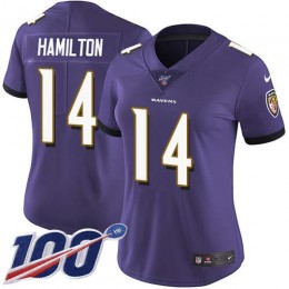 Ravens #14 Kyle Hamilton Purple Team Color Women's Stitched NFL 100th Season Vapor Untouchable Limited Jersey