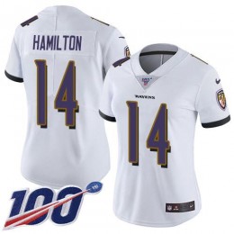 Ravens #14 Kyle Hamilton White Women's Stitched NFL 100th Season Vapor Untouchable Limited Jersey