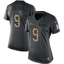 Ravens #9 Justin Tucker Black Women's Stitched NFL Limited 2016 Salute To Service Jersey