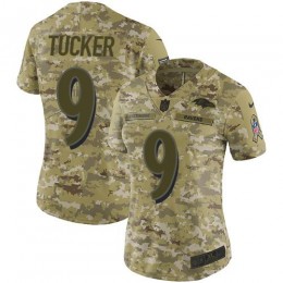 Ravens #9 Justin Tucker Camo Women's Stitched NFL Limited 2018 Salute To Service Jersey