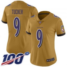 Ravens #9 Justin Tucker Gold Women's Stitched NFL Limited Inverted Legend 100th Season Jersey