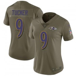 Ravens #9 Justin Tucker Olive Women's Stitched NFL Limited 2017 Salute To Service Jersey