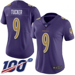 Ravens #9 Justin Tucker Purple Women's Stitched NFL Limited Rush 100th Season Jersey