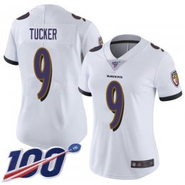Ravens #9 Justin Tucker White Women's Stitched NFL 100th Season Vapor Limited Jersey