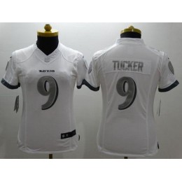 Ravens #9 Justin Tucker White Women's Stitched NFL Limited Platinum Jersey