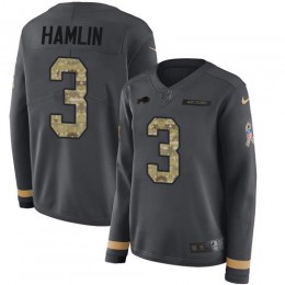Bills #3 Damar Hamlin Anthracite Salute To Service Women's Stitched NFL Limited Therma Long Sleeve Jersey