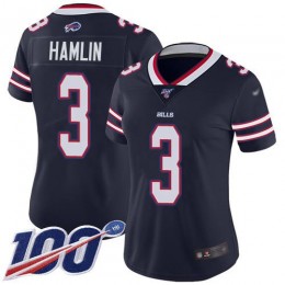 Bills #3 Damar Hamlin Navy Women's Stitched NFL Limited Inverted Legend 100th Season Jersey