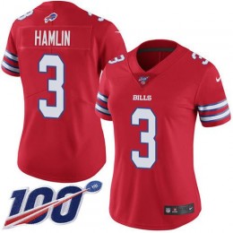 Bills #3 Damar Hamlin Red Women's Stitched NFL Limited Rush 100th Season Jersey