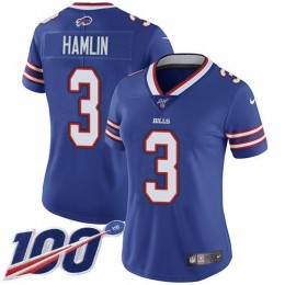Bills #3 Damar Hamlin Royal Blue Team Color Women's Stitched NFL 100th Season Vapor Untouchable Limited Jersey