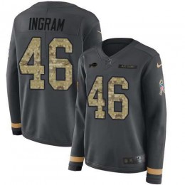 Bills #46 Ja'Marcus Ingram Anthracite Salute To Service Women's Stitched NFL Limited Therma Long Sleeve Jersey