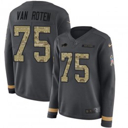 Bills #75 Greg Van Roten Anthracite Salute To Service Women's Stitched NFL Limited Therma Long Sleeve Jersey