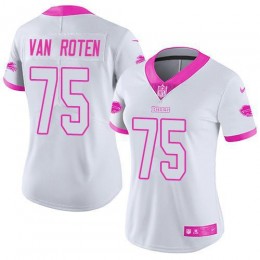 Bills #75 Greg Van Roten White/Pink Women's Stitched NFL Limited Rush Fashion Jersey