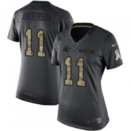 Carolina Panthers #11 Robby Anderson Black Women's Stitched NFL Limited 2016 Salute to Service Jersey