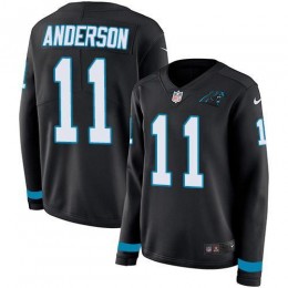 Carolina Panthers #11 Robby Anderson Black Team Color Women's Stitched NFL Limited Therma Long Sleeve Jersey
