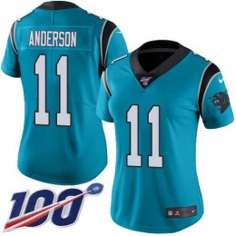 Carolina Panthers #11 Robby Anderson Blue Alternate Women's Stitched NFL 100th Season Vapor Untouchable Limited Jersey
