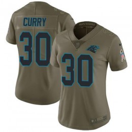 Carolina Panthers #30 Stephen Curry Olive Women's Stitched NFL Limited 2017 Salute to Service Jersey