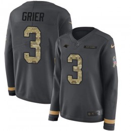Carolina Panthers #3 Will Grier Anthracite Salute to Service Women's Stitched NFL Limited Therma Long Sleeve Jersey