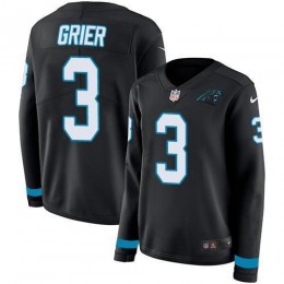 Carolina Panthers #3 Will Grier Black Team Color Women's Stitched NFL Limited Therma Long Sleeve Jersey
