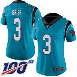 Carolina Panthers #3 Will Grier Blue Alternate Women's Stitched NFL 100th Season Vapor Untouchable Limited Jersey