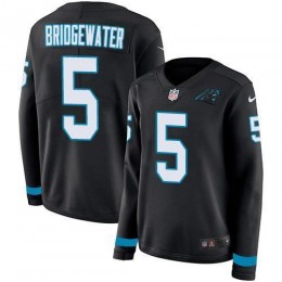 Carolina Panthers #5 Teddy Bridgewater Black Team Color Women's Stitched NFL Limited Therma Long Sleeve Jersey