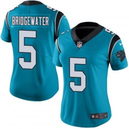 Carolina Panthers #5 Teddy Bridgewater Blue Women's Stitched NFL Limited Rush Jersey