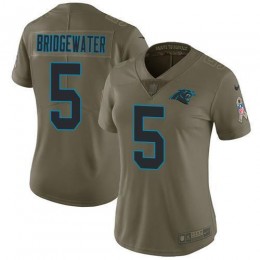 Carolina Panthers #5 Teddy Bridgewater Olive Women's Stitched NFL Limited 2017 Salute To Service Jersey
