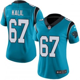 Carolina Panthers #67 Ryan Kalil Blue Women's Stitched NFL Limited Rush Jersey