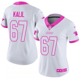 Carolina Panthers #67 Ryan Kalil White/Pink Women's Stitched NFL Limited Rush Fashion Jersey