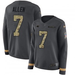 Carolina Panthers #7 Kyle Allen Anthracite Salute to Service Women's Stitched NFL Limited Therma Long Sleeve Jersey