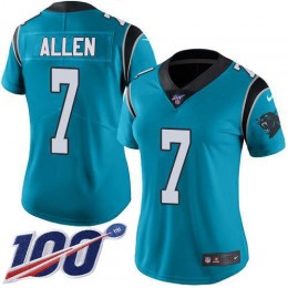 Carolina Panthers #7 Kyle Allen Blue Alternate Women's Stitched NFL 100th Season Vapor Limited Jersey
