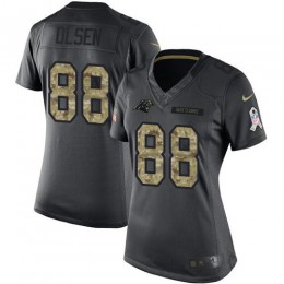Carolina Panthers #88 Greg Olsen Black Women's Stitched NFL Limited 2016 Salute to Service Jersey