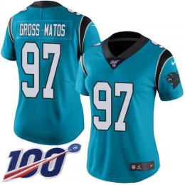 Carolina Panthers #97 Yetur Gross-Matos Blue Alternate Women's Stitched NFL 100th Season Vapor Untouchable Limited Jersey