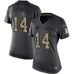 Panthers #14 Sam Darnold Black Women's Stitched NFL Limited 2016 Salute To Service Jersey