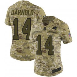 Panthers #14 Sam Darnold Camo Women's Stitched NFL Limited 2018 Salute To Service Jersey