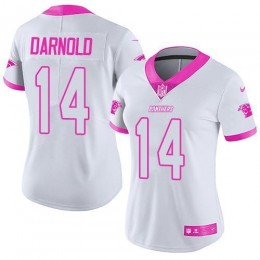 Panthers #14 Sam Darnold White/Pink Women's Stitched NFL Limited Rush Fashion Jersey